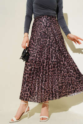 Karışık Desenli Piliseli Etek Kayrak Grisi - Thumbnail