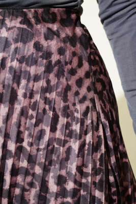 Karışık Desenli Piliseli Etek Kayrak Grisi - Thumbnail