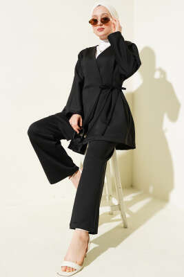 Pazarium - Bel Dikişli Bağlamalı Scuba İkili Takım Siyah