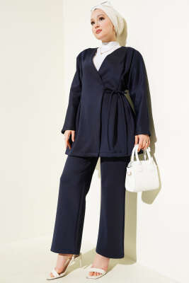 Pazarium - Bel Dikişli Bağlamalı Scuba İkili Takım Lacivert
