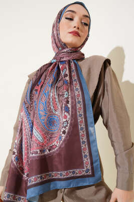 Pazarium - Çiçekli Etnik Desen Şal Petrol