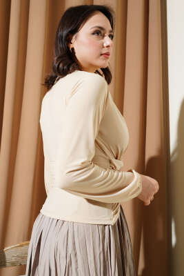 Çapraz Büzgülü Sandy Bluz Bej - Thumbnail