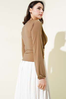 Çapraz Büzgülü Sandy Bluz Camel - Thumbnail