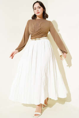 Çapraz Büzgülü Sandy Bluz Camel - Thumbnail