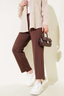 Pazarium - Çımalı Dar Paça Scuba Pantolon Kahve