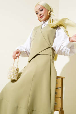 Asimetrik Yelekli Etek İkili Takım Çağla Yeşili - Thumbnail