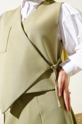 Asimetrik Yelekli Etek İkili Takım Çağla Yeşili - Thumbnail