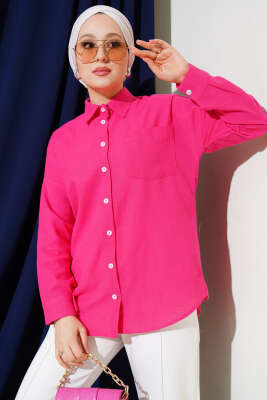 Pazarium - Tek Göğüs Cepli Basic Gömlek Fuşya