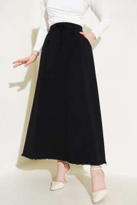 Bel Lastikli Cepli Gabardin Etek Siyah - Thumbnail