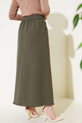Bel Lastikli Cepli Gabardin Etek Haki - Thumbnail
