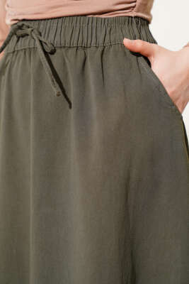 Bel Lastikli Cepli Gabardin Etek Haki - Thumbnail