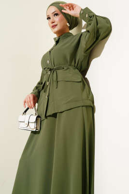 Balon Kol Bel İp Bağcıklı İkili Takım Haki - Thumbnail