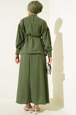 Balon Kol Bel İp Bağcıklı İkili Takım Haki - Thumbnail