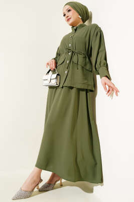 Balon Kol Bel İp Bağcıklı İkili Takım Haki - Thumbnail