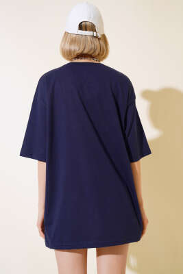 Basıc Oversize T-Shirt Lacivert - Thumbnail