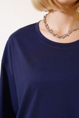 Basıc Oversize T-Shirt Lacivert - Thumbnail