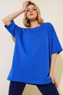 Pazarium - Basıc Oversize T-Shirt Saks
