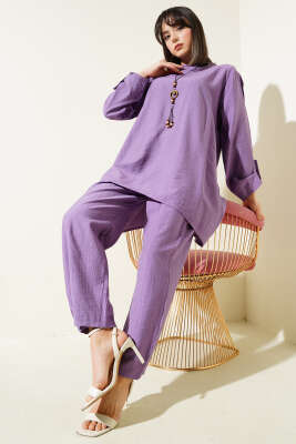 Kol Katlama Detaylı Tunik İkili Takım Lila - Thumbnail