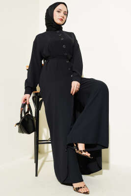 Asimetrik Kesim Uzun Tunik İkili Takım Siyah - Thumbnail