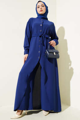 Pazarium - Asimetrik Kesim Uzun Tunik İkili Takım Lacivert