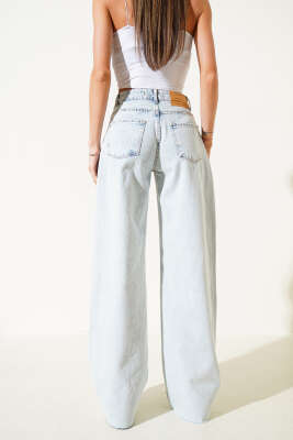 Yırtık Palazzo Kot Pantolon Buz Mavisi - Thumbnail