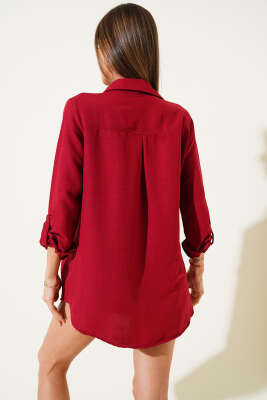 Tek Cepli Salaş Gömlek Bordo - Thumbnail