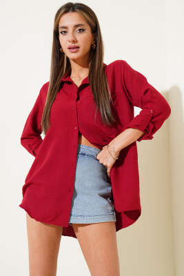 Tek Cepli Salaş Gömlek Bordo - Thumbnail