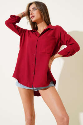 Tek Cepli Salaş Gömlek Bordo - Thumbnail