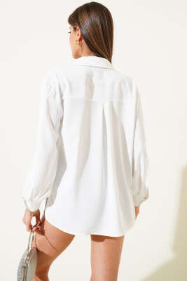 Kol Yırtmaçlı Şifon Gömlek Beyaz - Thumbnail