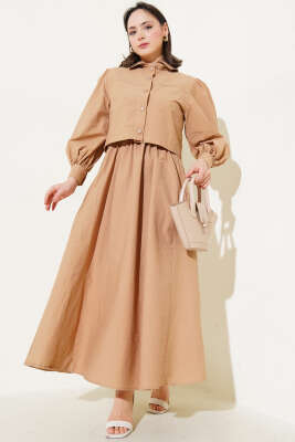 Çıtçıt Düğmeli Ceketli Jile İkili Takım Latte - Thumbnail