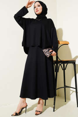 Pazarium - Loyşa Basic Tunik Etek İkili Takım Siyah