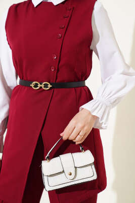 Uzun Yelekli Kemerli İkili Takım Bordo - Thumbnail