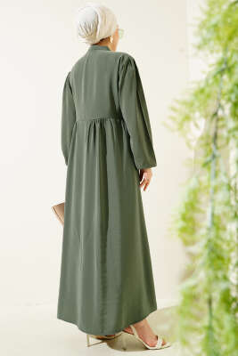 Yarım İp Bağcıklı Tensel Elbise Çağla Yeşili - Thumbnail