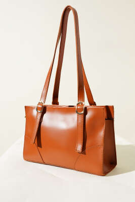 Pazarium - Tek Bölmeli Fermuarlı Çanta Taba