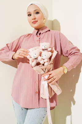 Pazarium - Ağaç Kabuğu Basic Gömlek Pudra