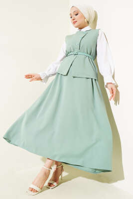 Pazarium - Yelekli Kemerli Etekli Basic İkili Takım Mint