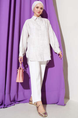 Pazarium - Kırışık Dokulu Basic Gömlek Taş