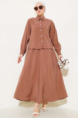 Pazarium - V Dikişli Etekli İkili Takım Kahve