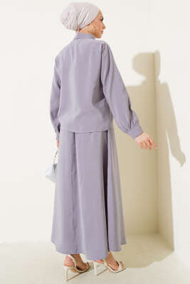 V Dikişli Etekli İkili Takım Gri - Thumbnail