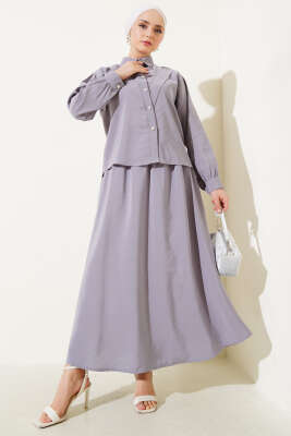 Pazarium - V Dikişli Etekli İkili Takım Gri