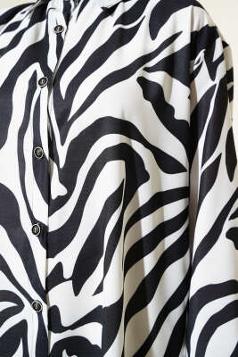 Zebra Desenli Uzun Gömlek Siyah - Thumbnail