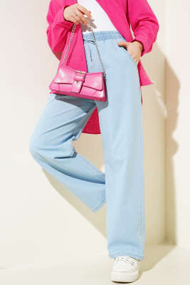 Bel Lastikli Cepli Kot Pantolon Buz Mavisi - Thumbnail