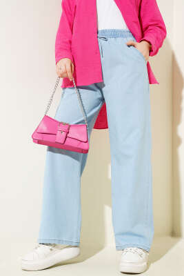 Bel Lastikli Cepli Kot Pantolon Buz Mavisi - Thumbnail