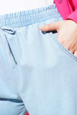 Bel Lastikli Cepli Kot Pantolon Buz Mavisi - Thumbnail