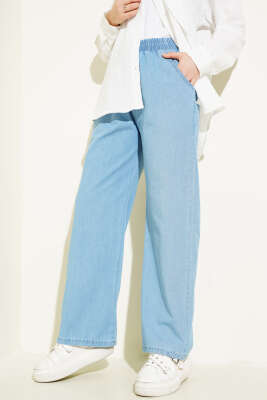 Bel Lastikli Cepli Kot Pantolon Açık Mavi - Thumbnail