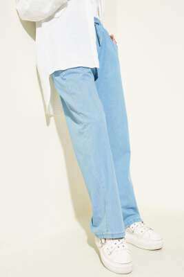 Bel Lastikli Cepli Kot Pantolon Açık Mavi - Thumbnail