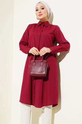 Pazarium - Uzun Model Klasik Yaka Tunik Bordo