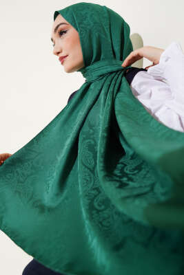 Paisley Desen Jakar Şal Yeşil - Thumbnail