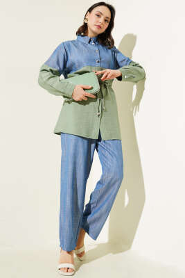 Pazarium - Bel Tünelli Kot Garnili İkili Takım Çağla Yeşili