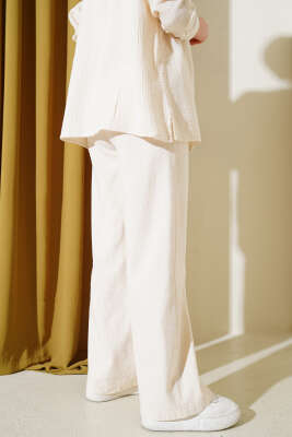 Bel İpli Salaş Keten Pantolon Bej - Thumbnail